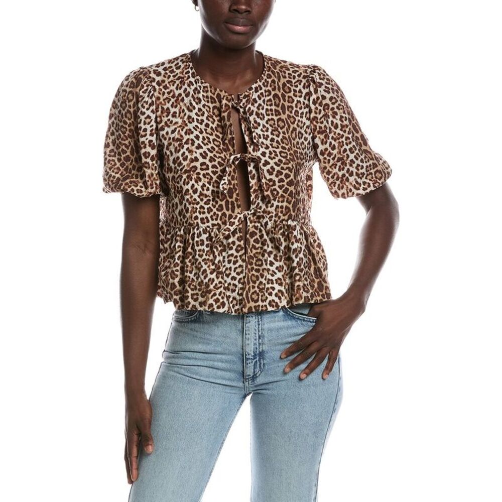 Renee C Womens  Puff Sleeve Top, Brown